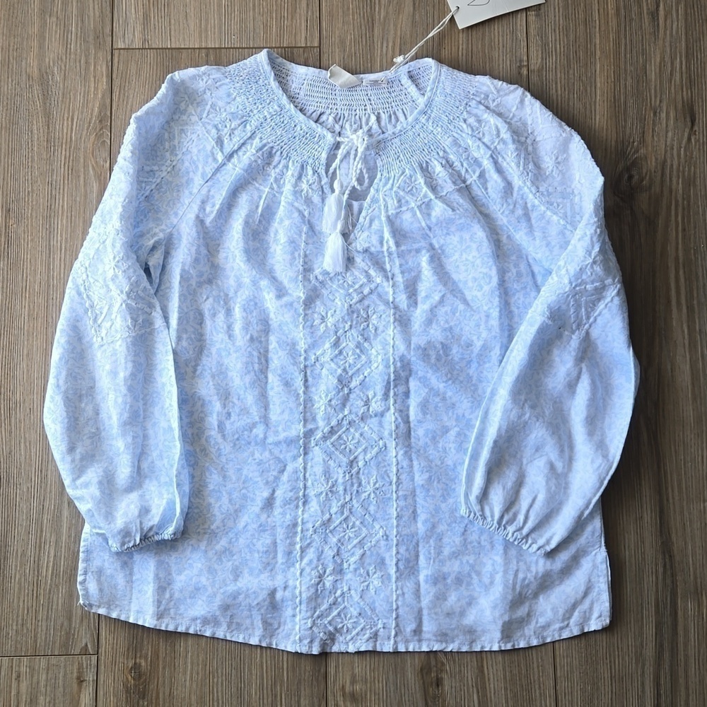 Joie Embroidered Cottage Core Boho Prairie Linen Cotton Blend Tassle Blouse